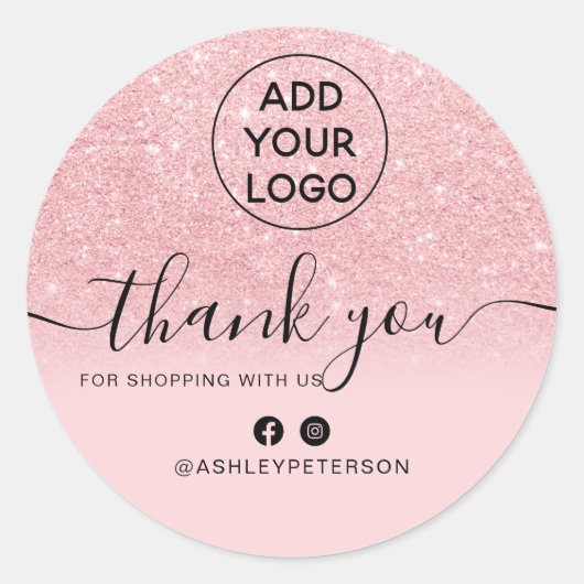 Vielen Dank, bestellen Sie chic Logo pink Glitzer Runder Aufkleber (Vorderseite)