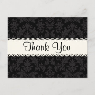 Vielen Dank, Black and Gray Damask Floral Post Car Postkarte