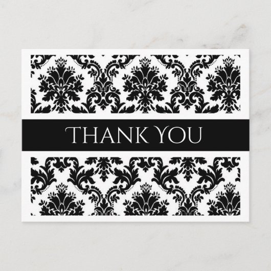Vielen Dank, Black and White Damask Floral Postcar Postkarte (Vorderseite)