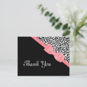 Vielen Dank, Black and White Leopard Pink Ribbon Postkarte (Stehend Vorderseite)