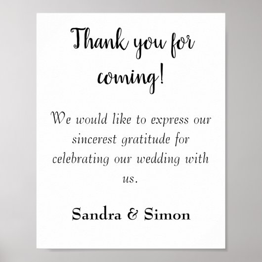 Vielen Dank, Black and White Wedding Sign Poster (Vorne)