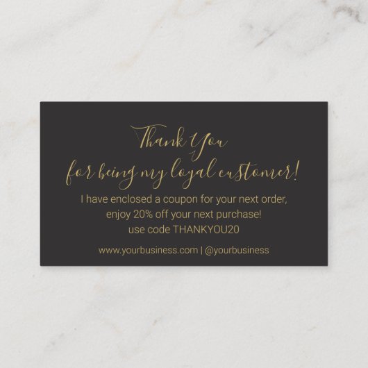 Vielen Dank, Black Gold schicke kleine Unternehmen Begleitkarte (Rückseite)