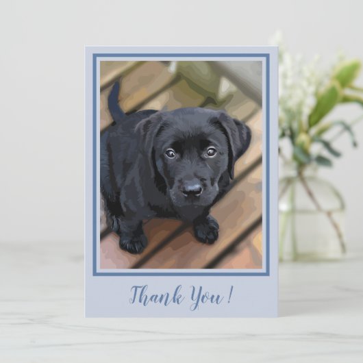 Vielen Dank Black Lab Welppy - Blue Niedlich Labra Dankeskarte (Stehend Vorderseite)