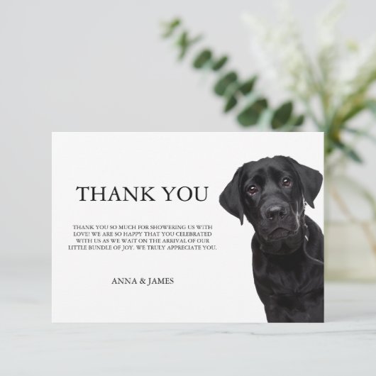 Vielen Dank, Black Labrador Baby Shower Cards Dankeskarte (Stehend Vorderseite)