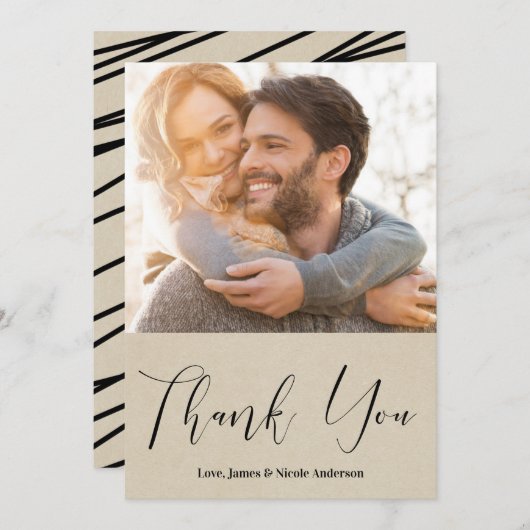 Vielen Dank Black Modern Script Rustic Foto Pictur Dankeskarte (Vorne/Hinten)
