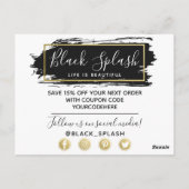 Vielen Dank Black Paint Stroke & Modern Gold Geo Postkarte (Rückseite)