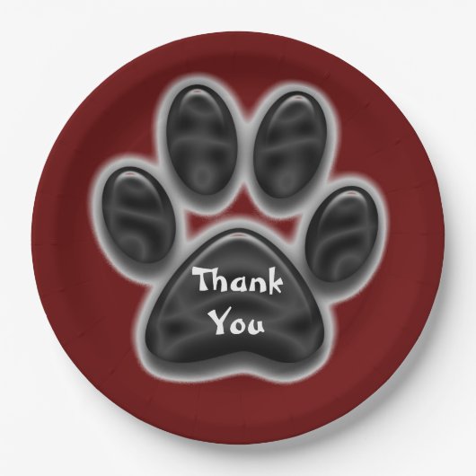 Vielen Dank Black Print Animal Lover Dog Paw Pappteller (Vorderseite)