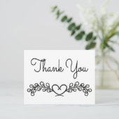 Vielen Dank, Black & White Laurel Heart Wedding Postkarte (Stehend Vorderseite)