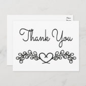 Vielen Dank, Black & White Laurel Heart Wedding Postkarte (Vorne/Hinten)