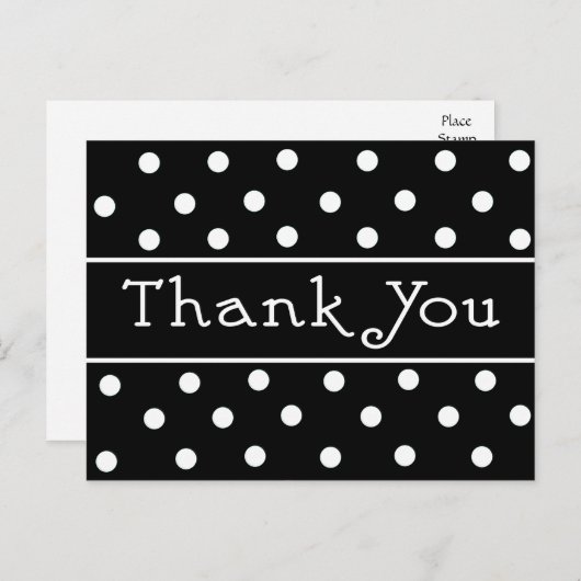 Vielen Dank, Black & White Polka Dot Pattern Postc Postkarte (Vorne/Hinten)