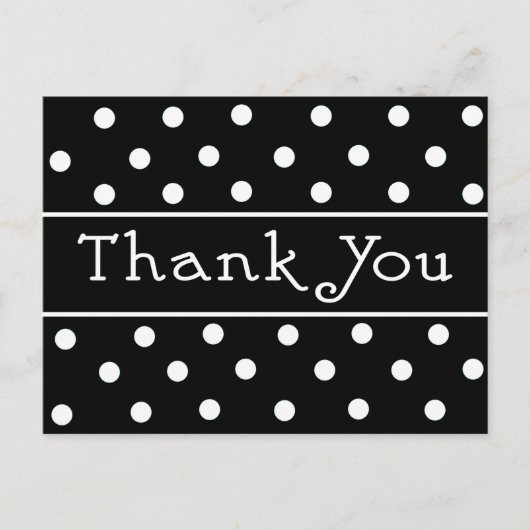 Vielen Dank, Black & White Polka Dot Pattern Postc Postkarte (Vorderseite)