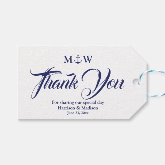 Vielen Dank, blau blauen nautischen Anker Hochzeit Geschenkanhänger (Vorderseite (Horizontal))