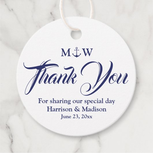 Vielen Dank, blau blauen nautischen Anker Hochzeit Geschenkanhänger (Vorderseite)