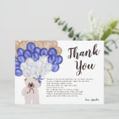 Vielen Dank, blaue Ballon Bären Babydusche Dankeskarte (Stehend Vorderseite)