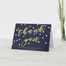 Vielen Dank Blue and Gold Script & Confetti Postca