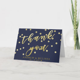 Vielen Dank Blue and Gold Script & Confetti Postca Karte