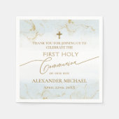 Vielen Dank Blue Gold Cross Boy Erste Heilige Komm Serviette (Vorderseite)