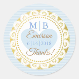 Vielen Dank, Blue Gold Personalisiert Wedding Stic Runder Aufkleber