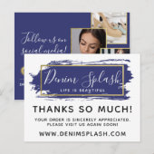 Vielen Dank Blue Paint Stroke & Gold 4-Foto Postkarte (Vorne/Hinten)