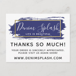 Vielen Dank Blue Paint Stroke & Gold 4-Foto Postkarte