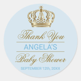 Vielen Dank Blue Prince Gold Crown Baby Dusche Runder Aufkleber