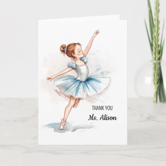 Vielen Dank Blue Watercolor Ballerina Dancer Dankeskarte (Vorderseite)
