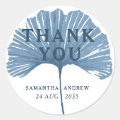 Vielen Dank, Blue & White Ginkgo Leaf Gastgeschenk Runder Aufkleber (Vorderseite)