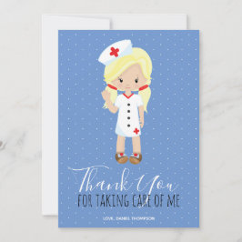 Vielen Dank Blue White Polka Dot Blonde Nurse Dankeskarte