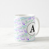 Vielen Dank Blue Word Art Monogram Kaffeetasse (VorderseiteRechts)