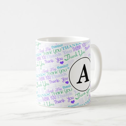 Vielen Dank Blue Word Art Monogram Kaffeetasse (VorderseiteRechts)