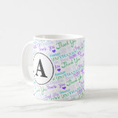 Vielen Dank Blue Word Art Monogram Kaffeetasse (Vorderseite Links)