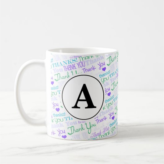 Vielen Dank Blue Word Art Monogram Kaffeetasse (Links)