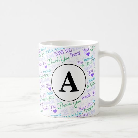 Vielen Dank Blue Word Art Monogram Kaffeetasse (Rechts)