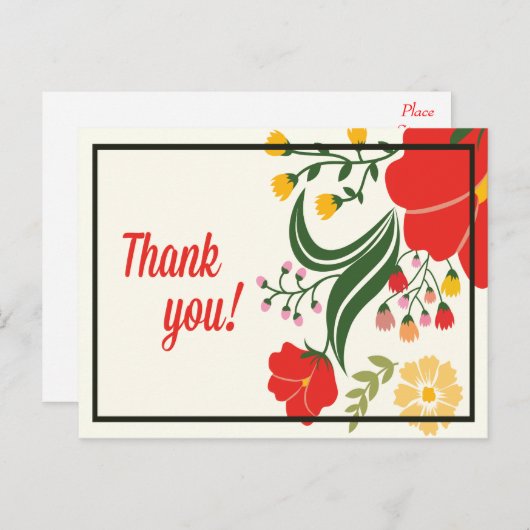 Vielen Dank, Blumenrot, grüne Blume Postcard Postkarte (Vorne/Hinten)