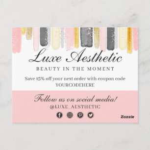 Vielen Dank Blush Pink & Gold Paint Strokes Coupon Postkarte