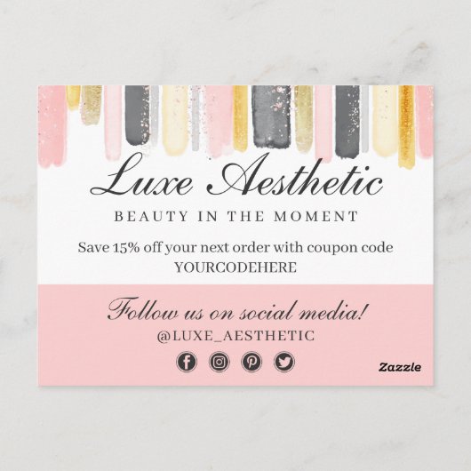 Vielen Dank Blush Pink & Gold Paint Strokes Coupon Postkarte (Rückseite)