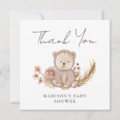 Vielen Dank Boho Botanical Sweet Bear Baby Dusche Karte (Vorderseite)