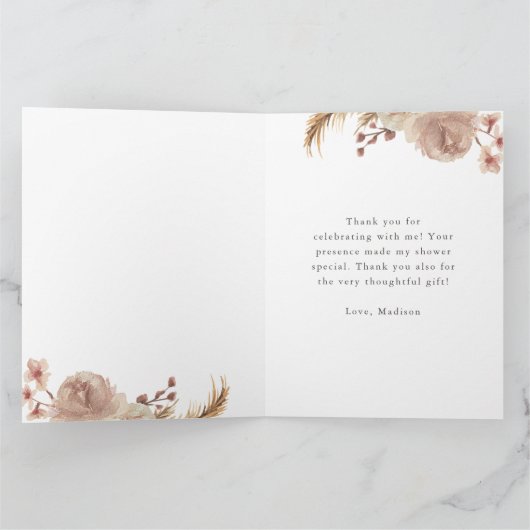 Vielen Dank Boho Botanical Sweet Bear Baby Dusche Karte (Innenseite)