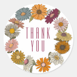 Vielen Dank Boho Hippy Retro Vintagen Daisis Kranz Runder Aufkleber