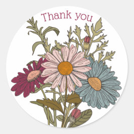 Vielen Dank Boho Retro Vintage Daisis rot-blau pin Runder Aufkleber