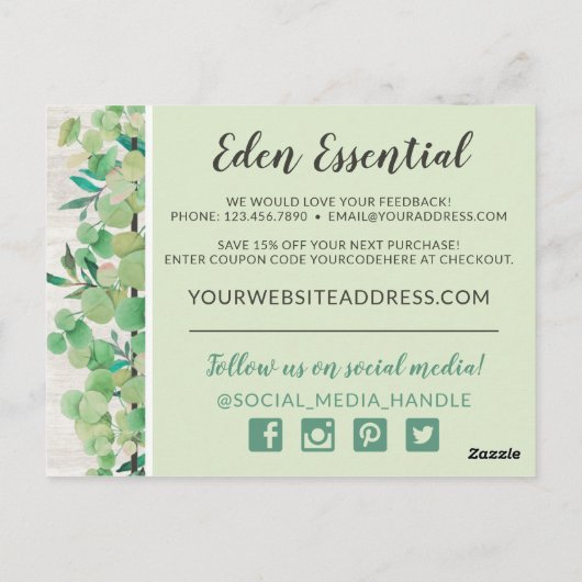 Vielen Dank Botanischer Grüne Eukalyptus & Wood Postkarte (Rückseite)