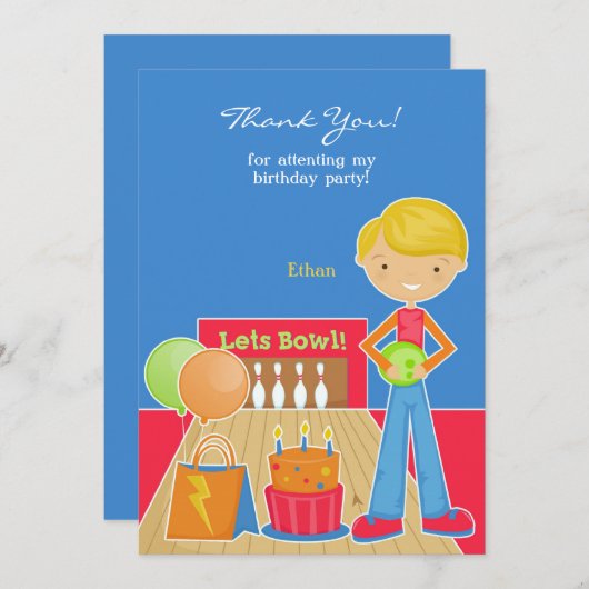 Vielen Dank Bowling Party Flat Card Dankeskarte (Vorne/Hinten)