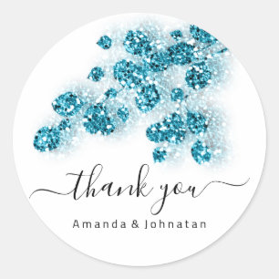 Vielen Dank Bridal Sweet16th Floral Glitzer Blue Runder Aufkleber