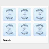 Vielen Dank & Bride & Groom Names Blue Peony Quadratischer Aufkleber (Blatt)