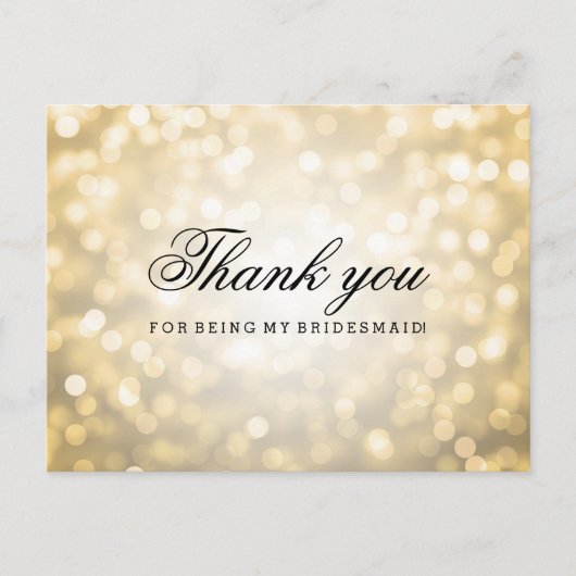 Vielen Dank, Bridesmaid Gold Glitzer Lights Postkarte (Vorderseite)