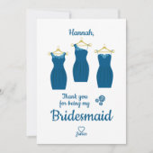 Vielen Dank Bridesmaid mit Kleider in Blue Shades Dankeskarte (Vorderseite)