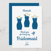 Vielen Dank Bridesmaid mit Kleider in Blue Shades Dankeskarte (Vorne/Hinten)