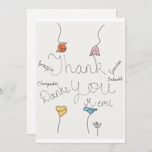 Vielen Dank Brief in verschiedenen Sprachen  Dankeskarte (Vorne/Hinten)