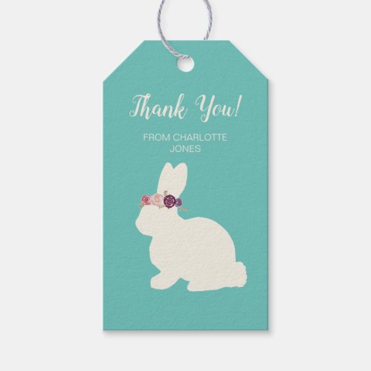 Vielen Dank Bunny mit Blume Headband-Malerei Geschenkanhänger (Vorderseite)