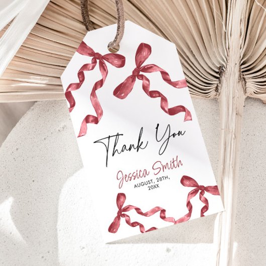 Vielen Dank, Burgundy Bow Geschenkmarke Geschenkanhänger